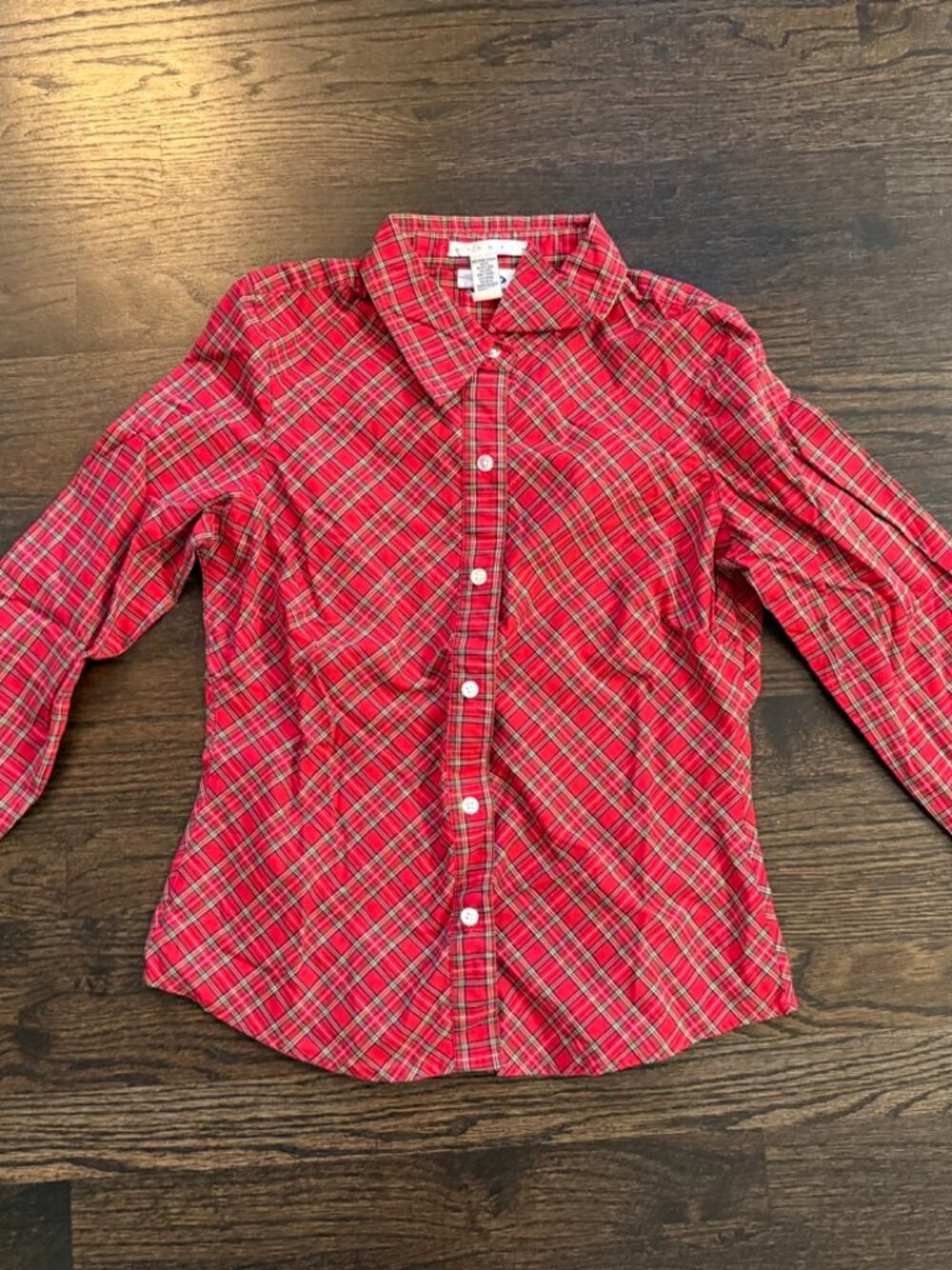old navy red green checkered blouse shirt size small